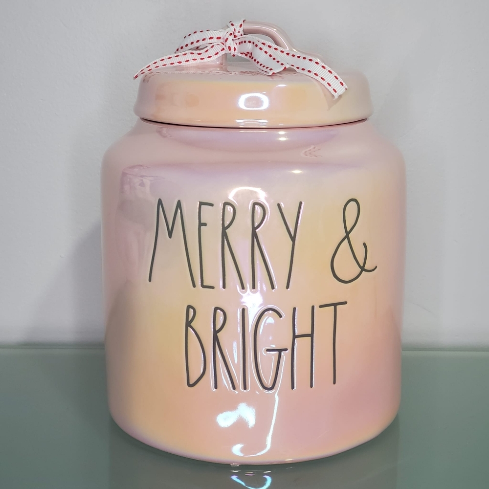 Rae Dunn Merry & Bright Pastel Pink and Cream Canister Jar